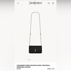 Brand New Yves Saint Laurent Cassandre Black Croc-Pattern Crossbody Bag